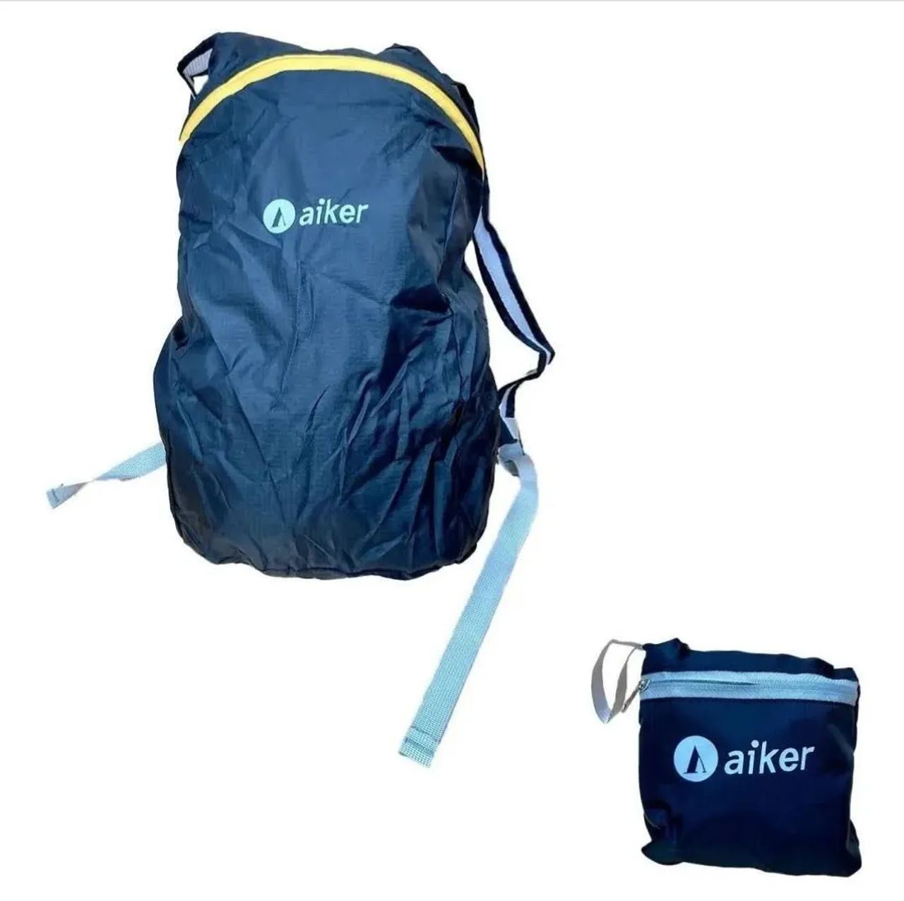 Mochila dobrável à prova d'água Aiker para viagens, caminhadas e uso diário - Azul