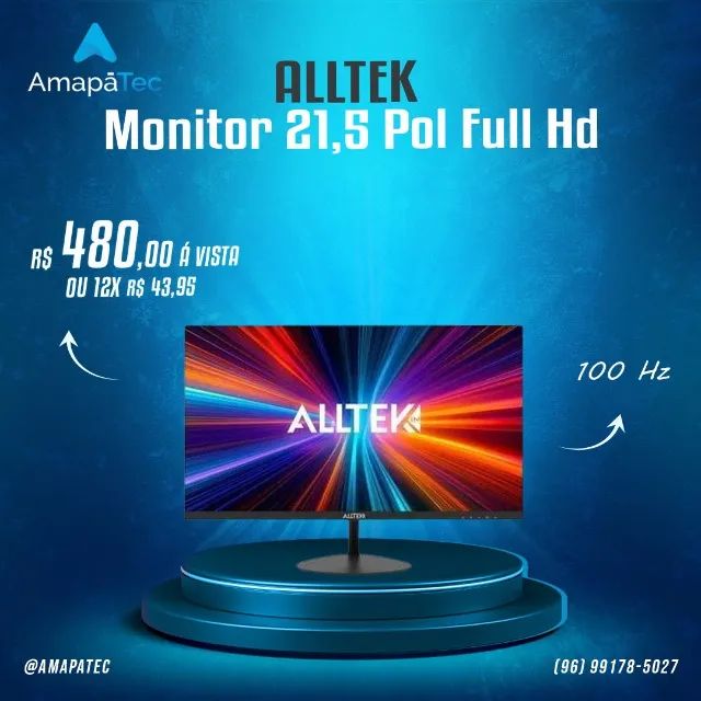 Monitor ALLTEK de 21,5" Full HD Tela Ultrafina 100 HZ