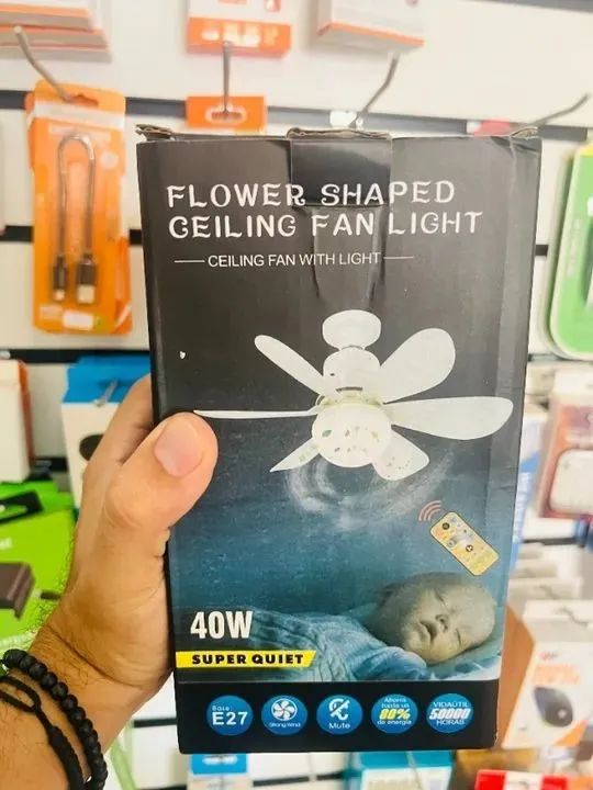 Ventilador de Teto com Lâmpada Encaixe E27 e Controle Remoto