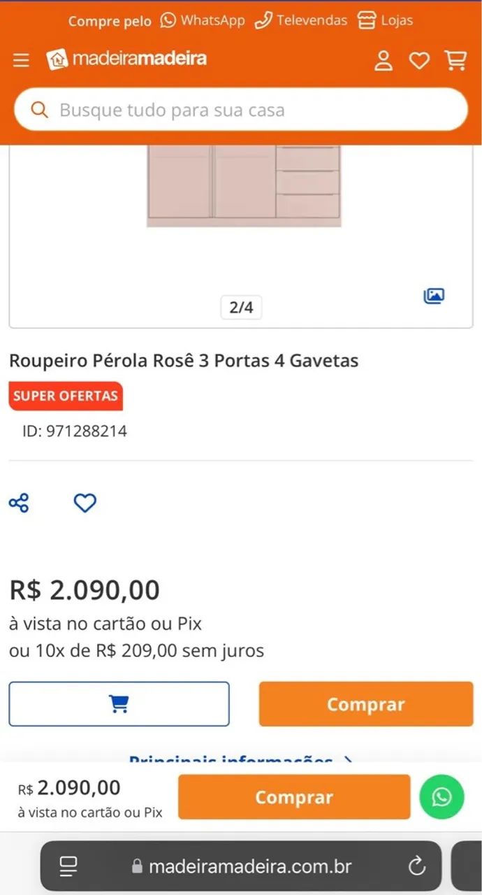 Guarda-Roupa Infantil Rosa 3 Portas - Foto 4