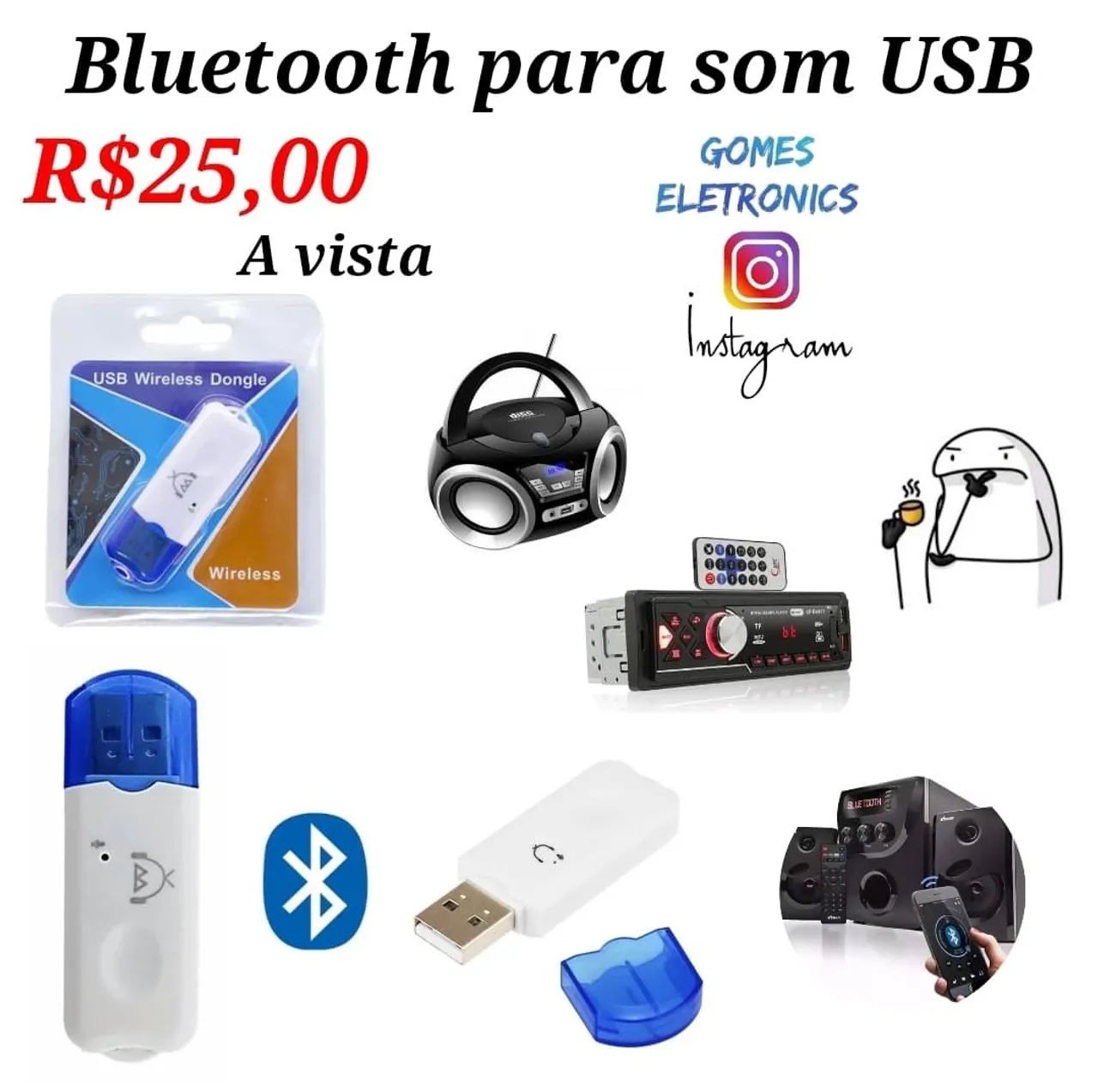 Adaptador Bluetooth para som USB - R$25,00