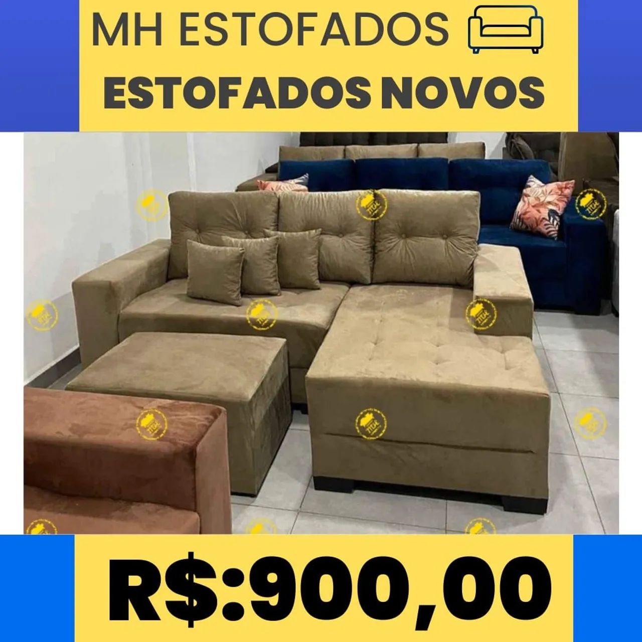 Sofá de canto azul com puff - Novo - Foto 2