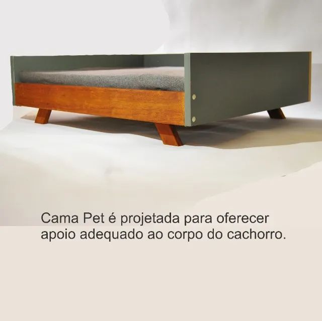 Cama Pet em Madeira Para Cães e Gatos com Colchão de Espuma Forrado. - Foto 3