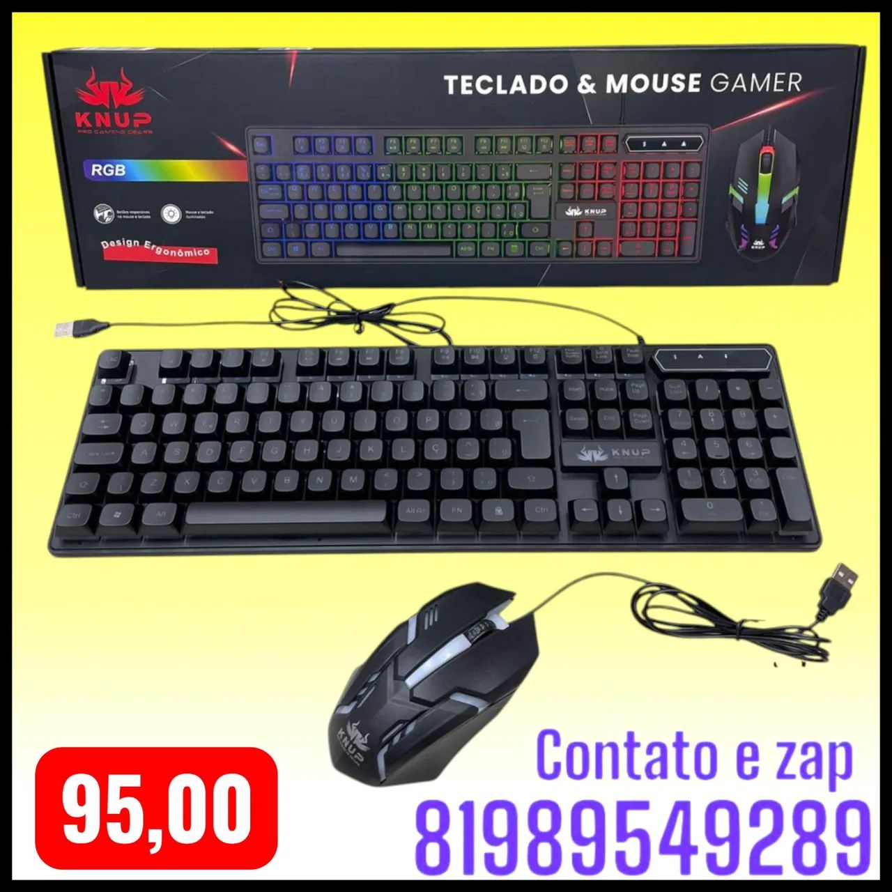 Teclado e Mouse Gamer KNUP RGB - Iluminação LED 