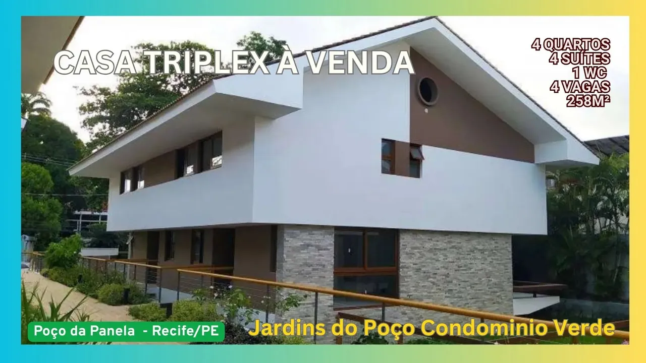 Casa Triplex à venda no Poço da Panela em Recife/PE 4 quartos sendo 4 suites 1 wc 4 vagas