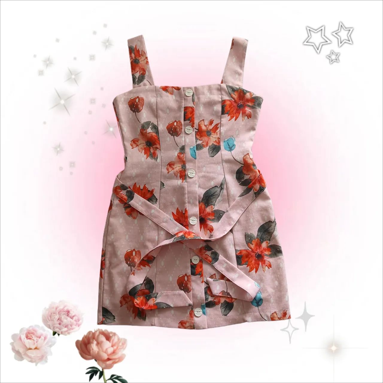 Vestido florido rosa com botões 