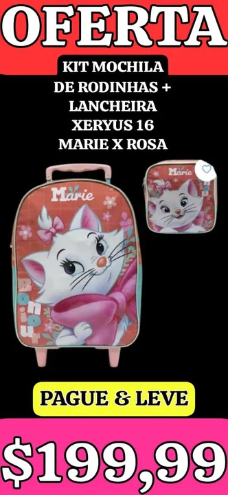 Kit Mochila de Rodinhas + Lancheira Xeryus 16 Marie X Rosa