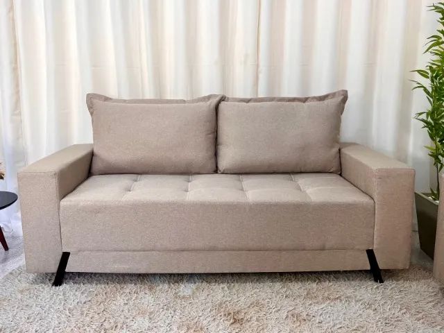 Sofá 2×3 Lugares Ref.8100 Bege Linho Frete Grátis - Até 12x  - Foto 2