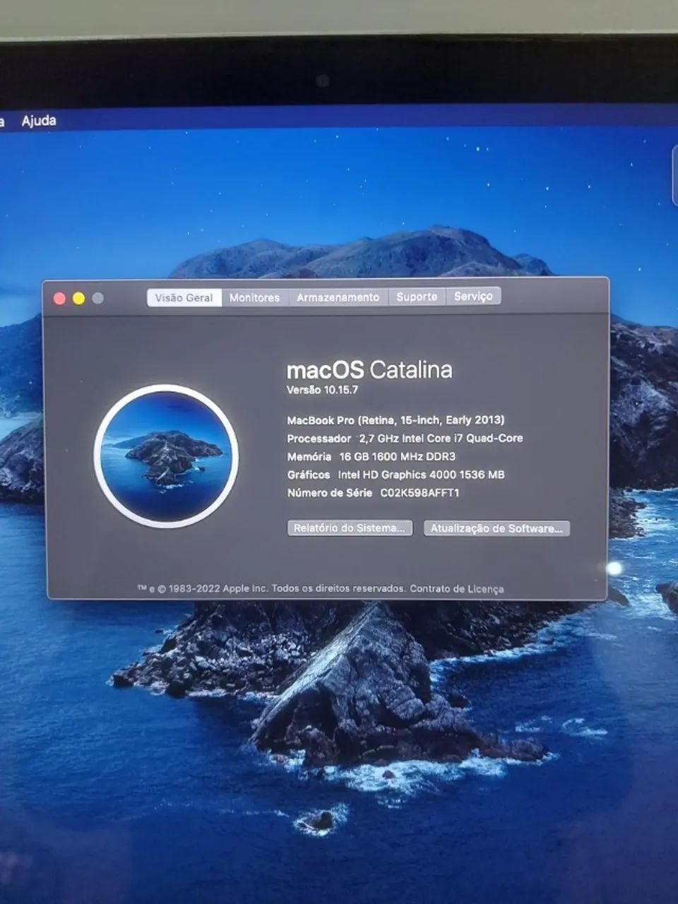 Macbook Pro tela 15? A1398(late 2013) Retina - I7 - 16gb Ssd 512gb