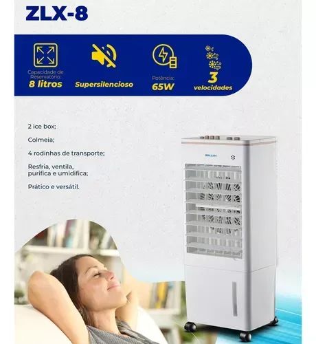 Climatizador De Ar Portátil Zellox 8 Litros - 6 Meses Garantia