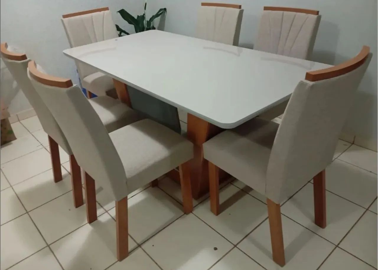 Mesa de jantar MDF com 6 cadeiras Roma 