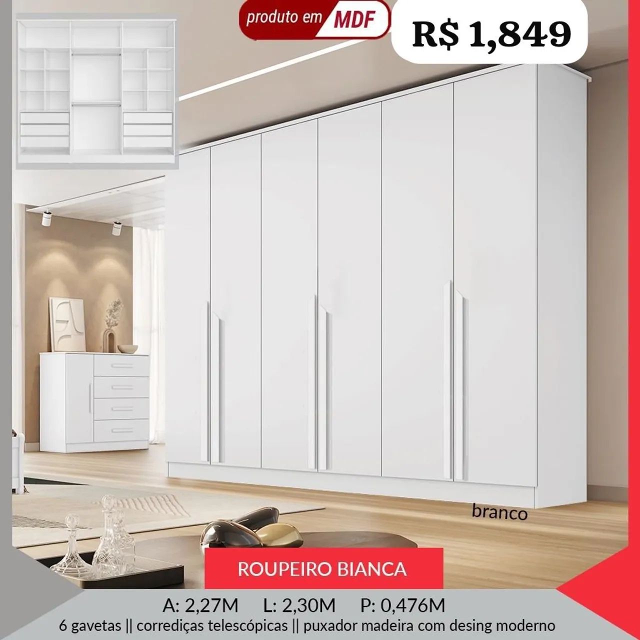 Guarda Roupa Bianca 100% MDF - Promoção  - Foto 3