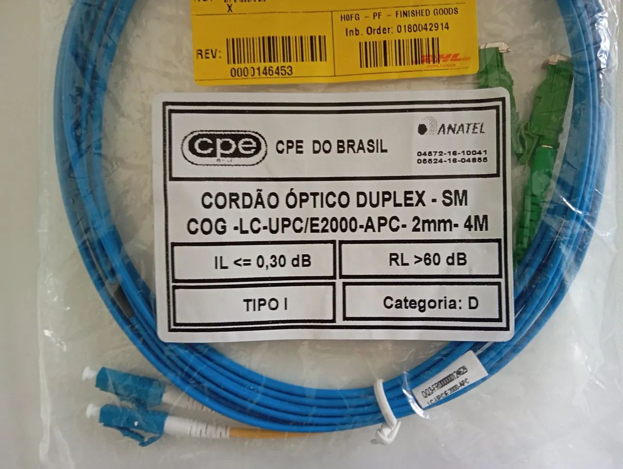 Cordão Óptico LC-UPC/E2000-APC SM DUPLEX COG 4m