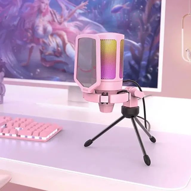 Microfone Condensador Fifine A6v Cardioide Rosa Gamer Usb - Foto 2