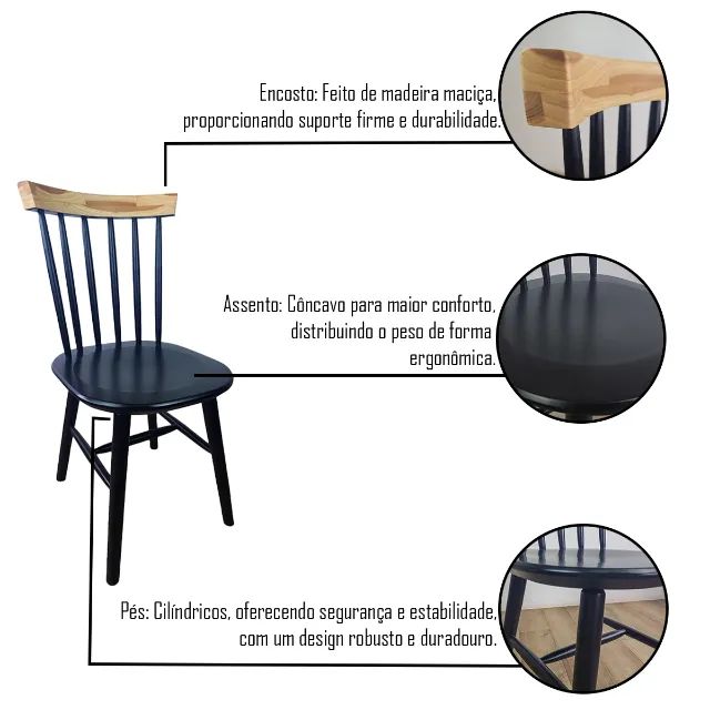 Kit 2 Cadeiras para Sala de Jantar Madeira Maciça Resistente - Foto 4