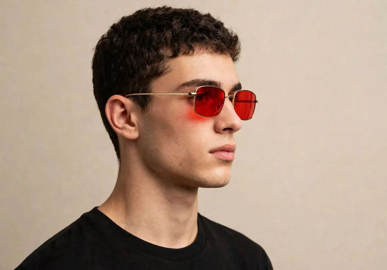 Óculos de sol quadrado lentes vermelhas - Foto 4