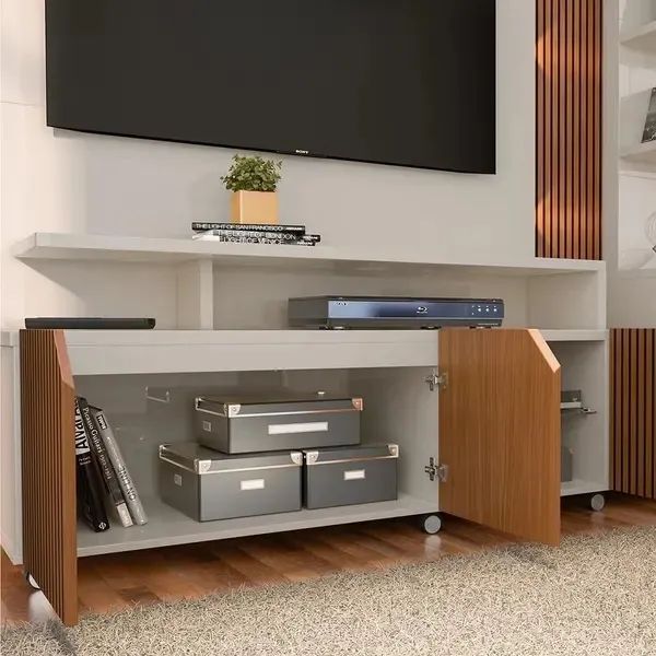Estante Home para TV até 55 Polegadas Impressão Ripada Cross Lukaliam Off White/Tauari - Foto 2