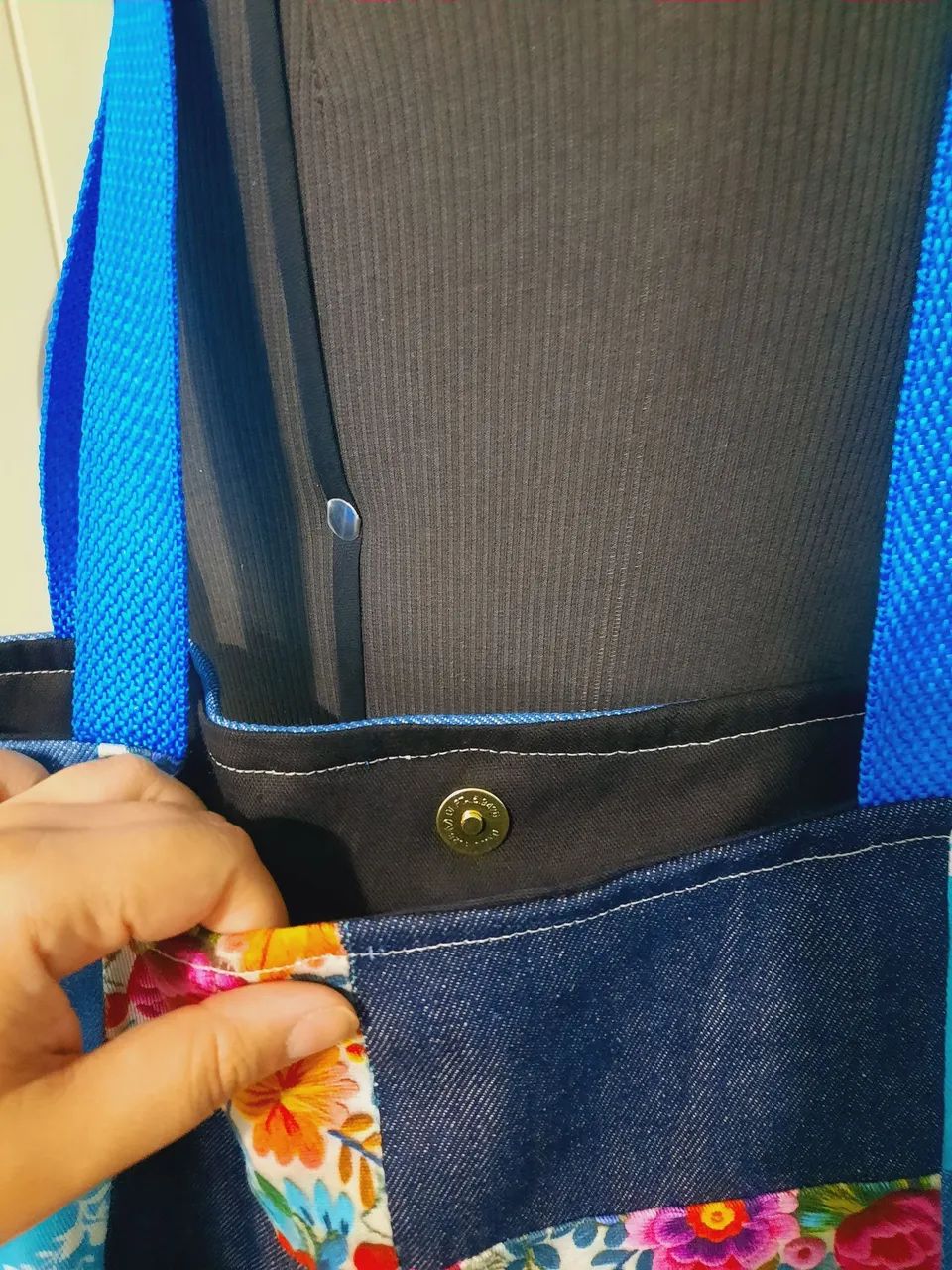 Bolsa Ecológica/ Ecobag Artesanal Grande/ Patchwork de sarja e jeans  - Foto 5