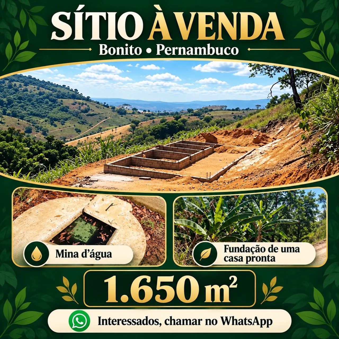 Chácara em Bonito com Fundação pronta e Mina D'água 