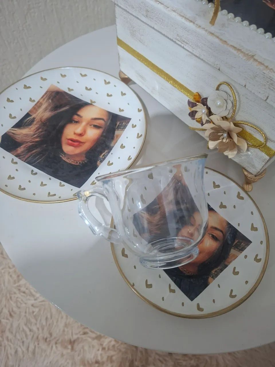 Caixa personalizada kit com Xícara, pires e prato sobremesa  - Foto 2