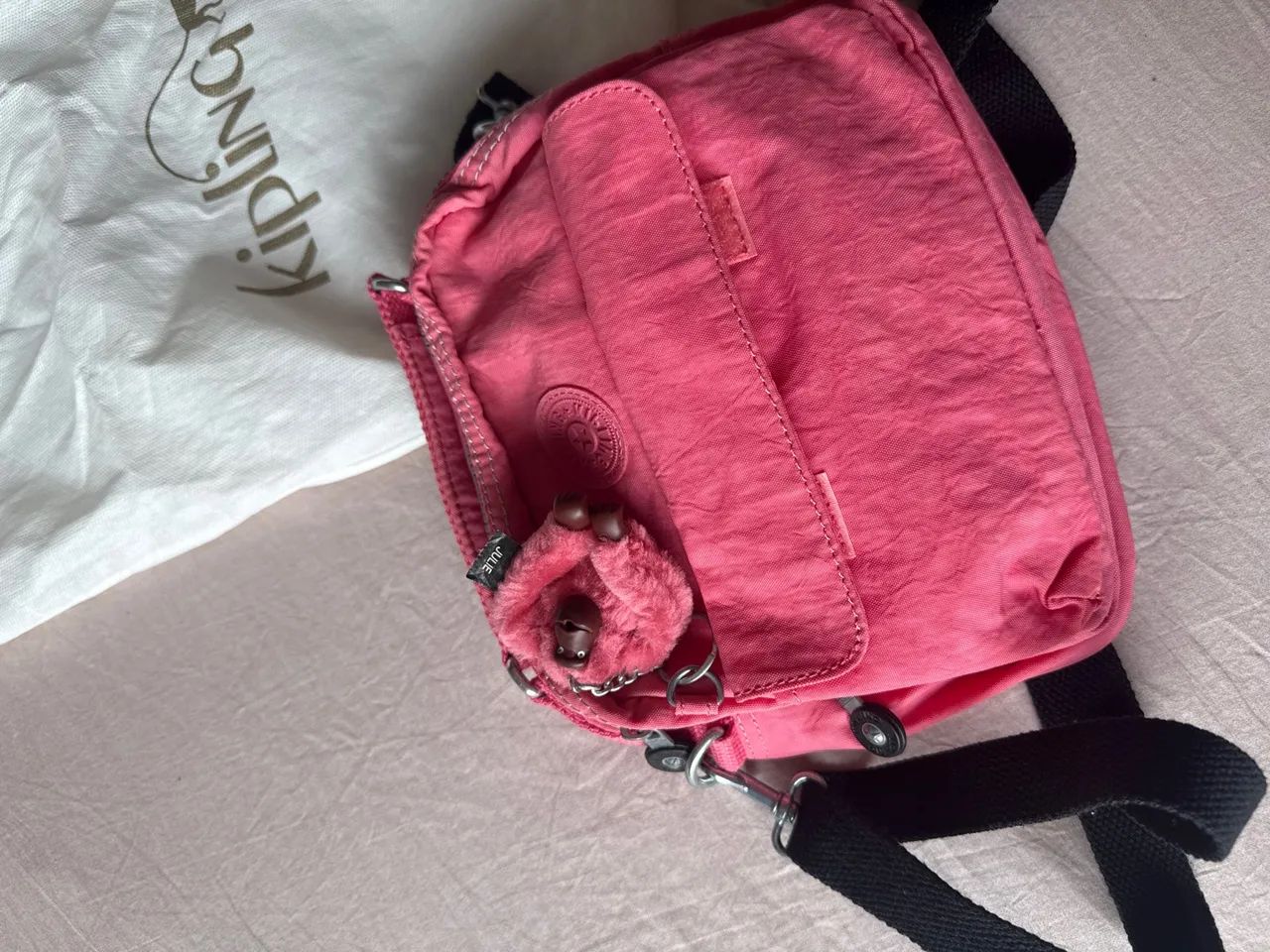 Bolsa kipling rosa chiclete  média 