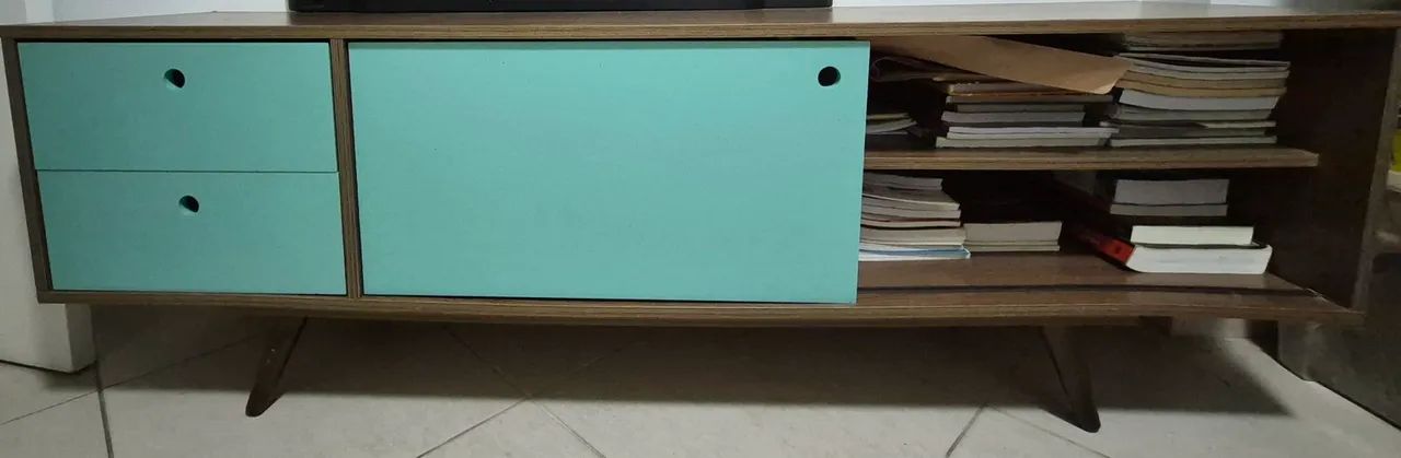 Rack Retrô Weimar Rustick Carvalho e Turquesa 160 cm  - Foto 4