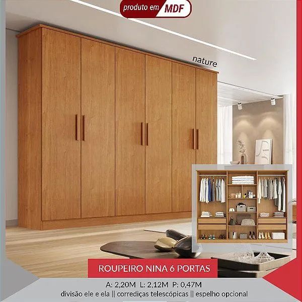 Guarda roupa Nina MDF - Nature 