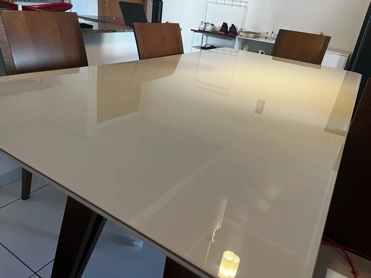 Mesa de Jantar 6 Lugares com Tampo de Vidro Laqueado Off-White - Foto 2