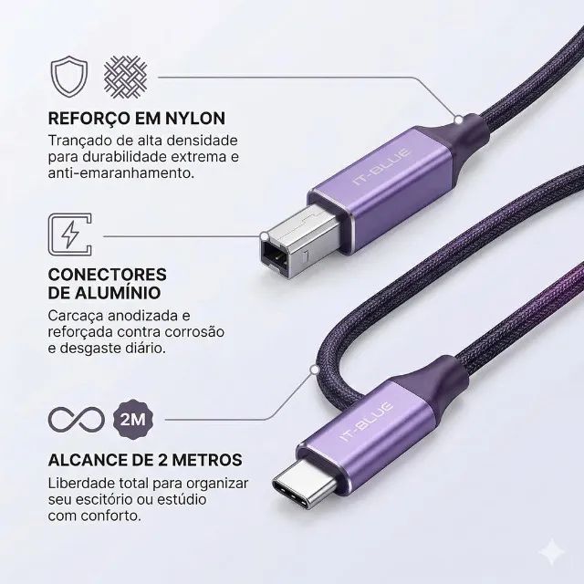 Cabo Impressora USB B para USB C It-Blue - Foto 2