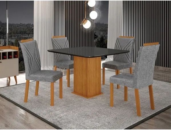 MESA DE JANTAR NAPOLI 90X90 VIDRO  com 4 CADEIRAS