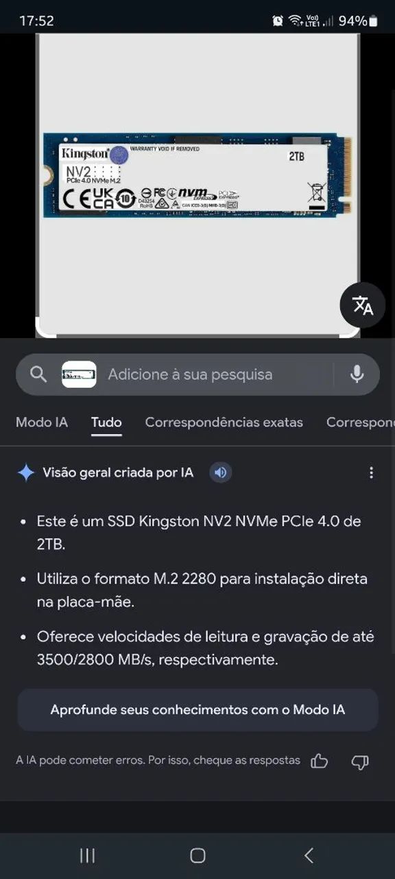M.2 de 2TB de capacidade em ótimo estado.