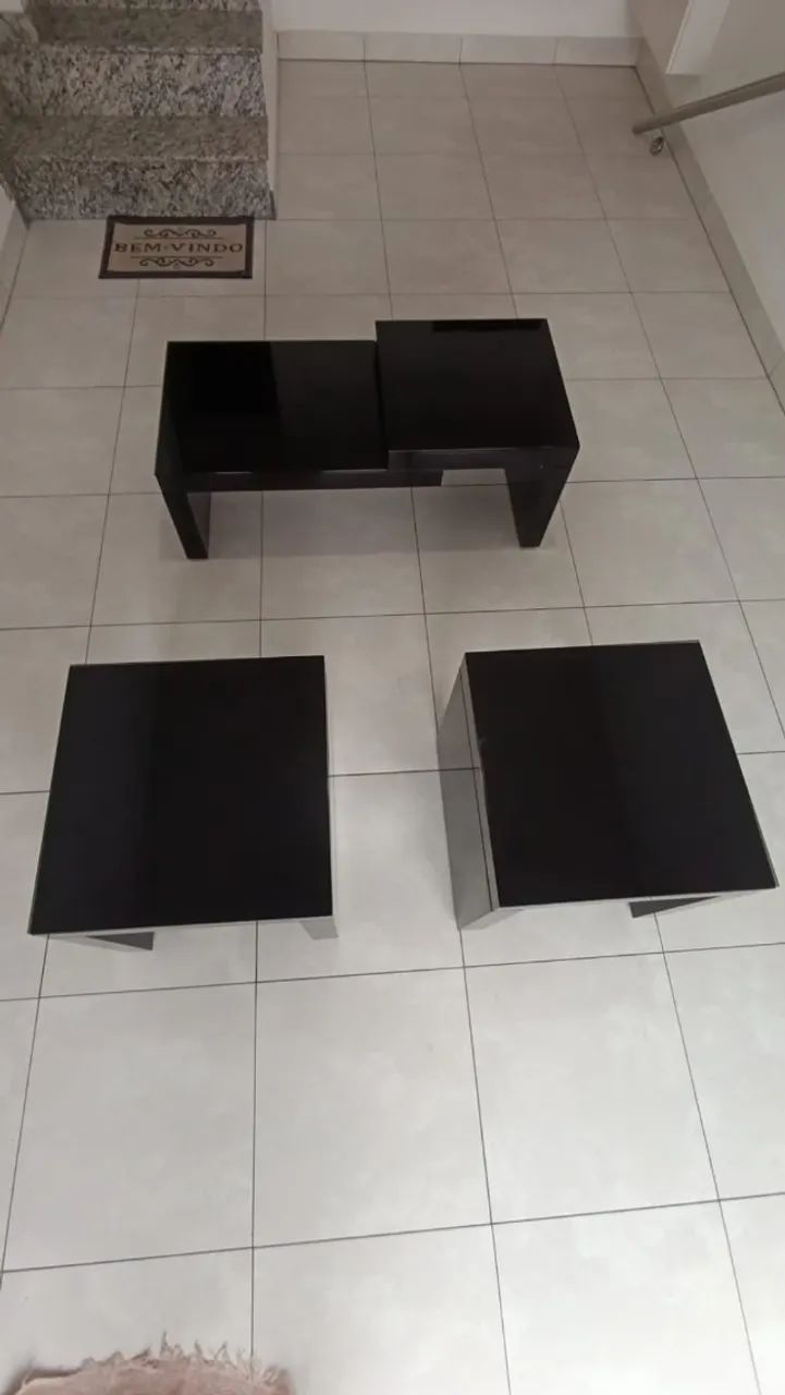 Mesas de sala em laca preta com vidro