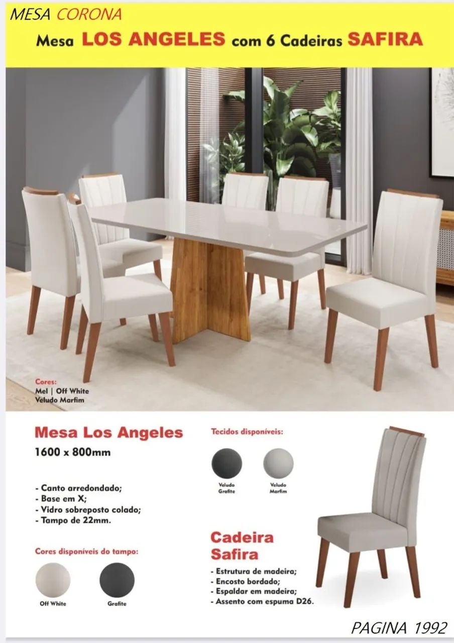 Conjunto de mesa 6 lugares MDF e madeira 