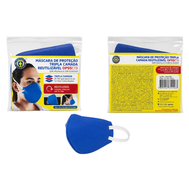 Máscara de Proteção Tripla Camada Reutilizável OP95C19 Kit com 10