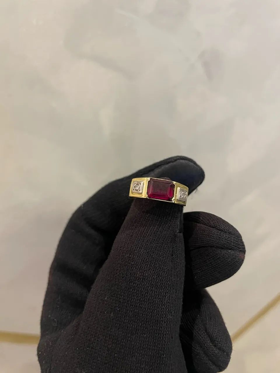 Anel masculino ouro 18k com rubi e brilhantes  - Foto 2