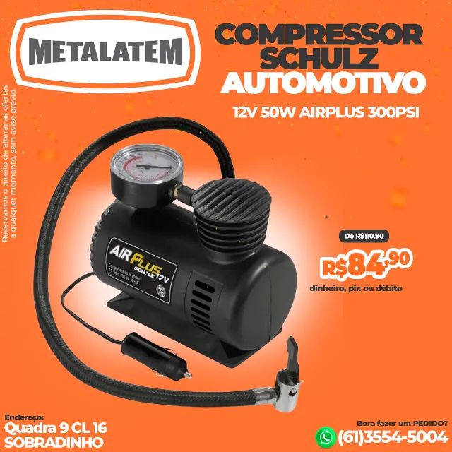 Compressor Automotivo 50W 12V AirPlus 300 PSI Schulz