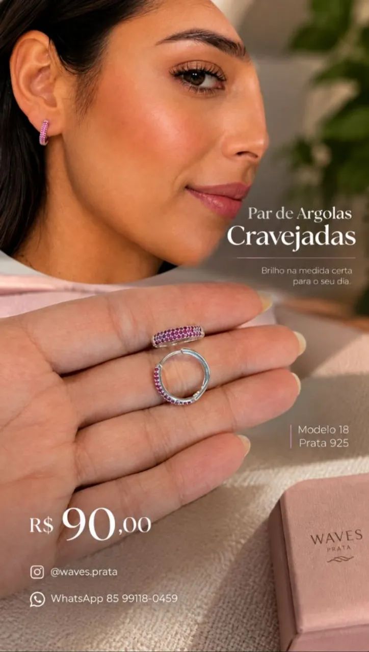 Par de Argolas Cravejadas Prata 925 - Foto 3