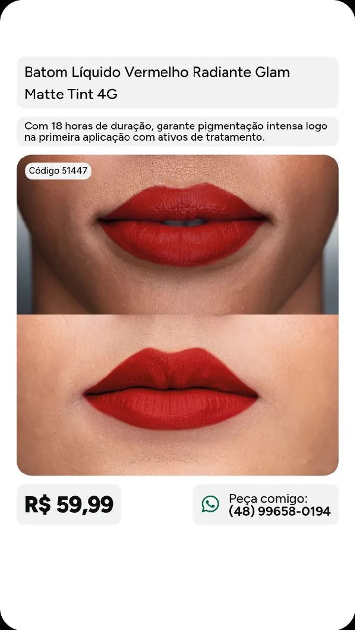 Batom líquido Eudora matte tint 18h