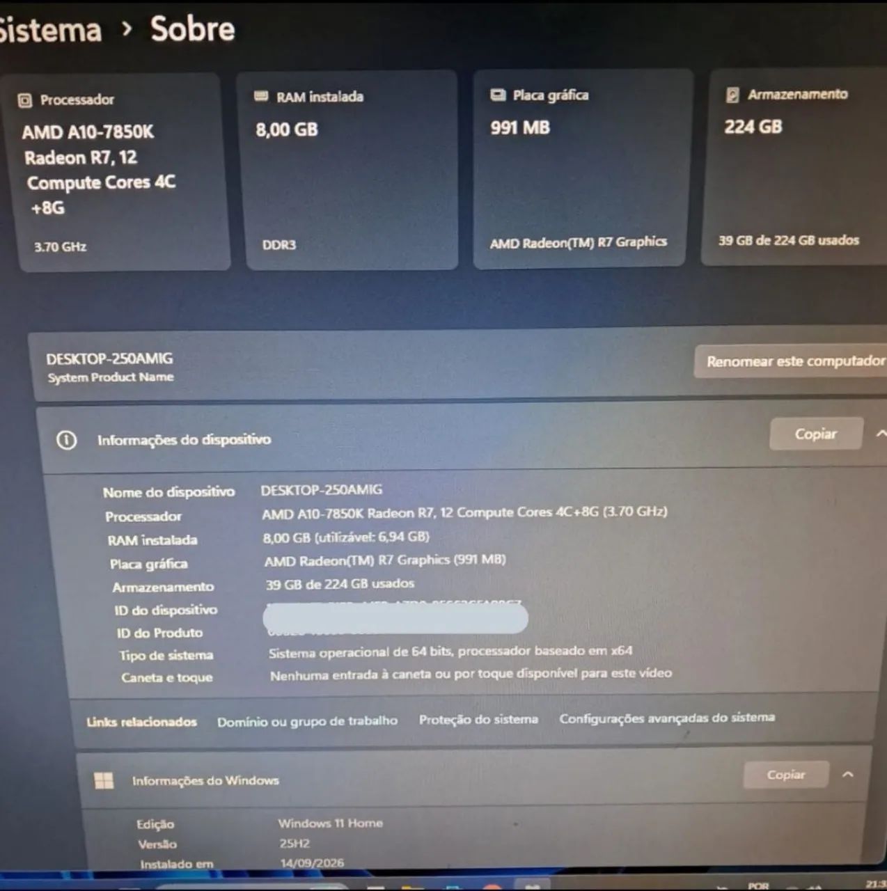 PC Completo Rápido AMD A10 | 8GB RAM | SSD 240GB | Wi-Fi e Bluetooth | Windows 11 - Foto 4