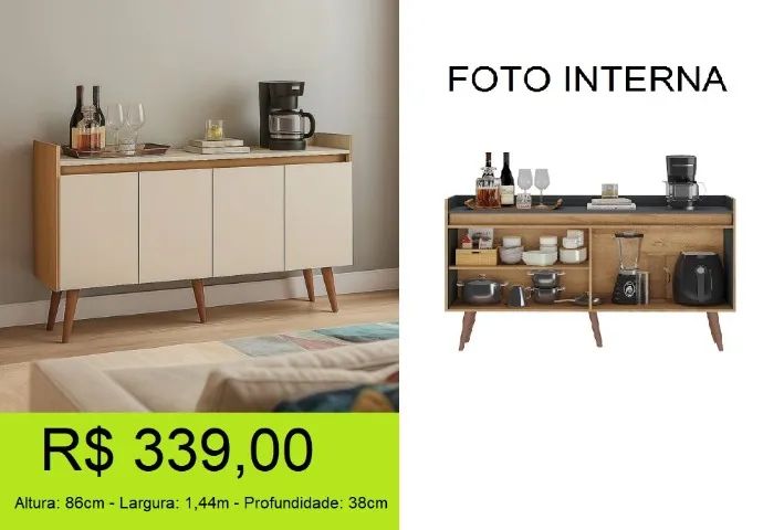 Aparador estilo retro com amplo espaço interno