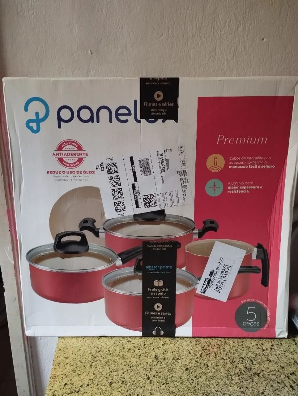* NOVO *Jogo de panelas Panelux premium 5 peças cor cereja frigideira Caçarola