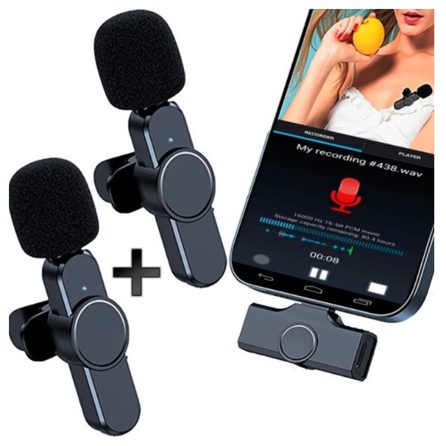 Kit 2 Microfones Lapela 2x1 Sem Fio Type C e ou iPhone iPad Profissional - Foto 2