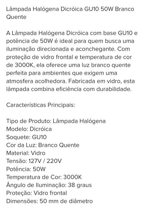 Lâmpada Halógena Dicróica Gu10 50w para Coifas - Foto 2