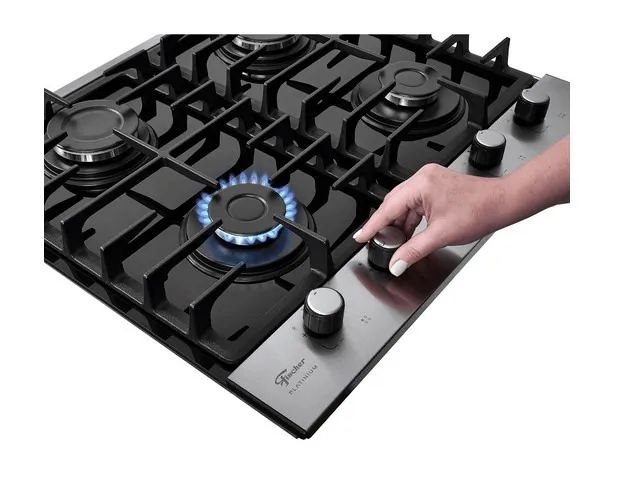 Cooktop a Gás Fischer 4 Bocas Platinium com Trempe de ferro fundido Mesa Vidro Bivolt - Foto 5