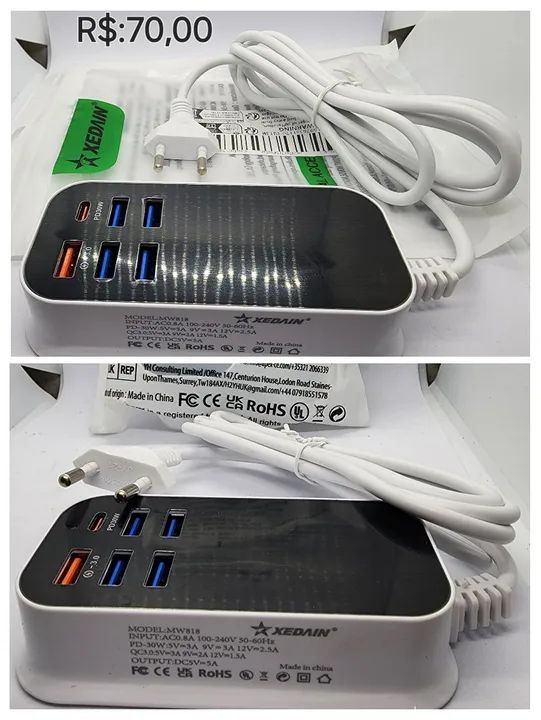 Extensão de carregamento. 5 USB e 1 USB Tipo C64310776874755120