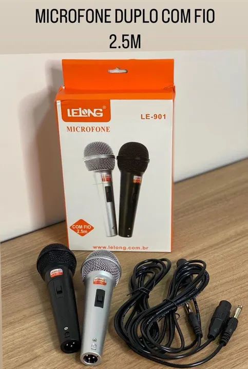 Microfone Duplo Com Fio 2 em 1 - 2.5m - Lelong LE-901