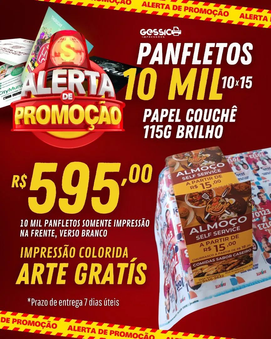 10 Mil 10x15Panfletos Impressão Colorida - Arte Grátis