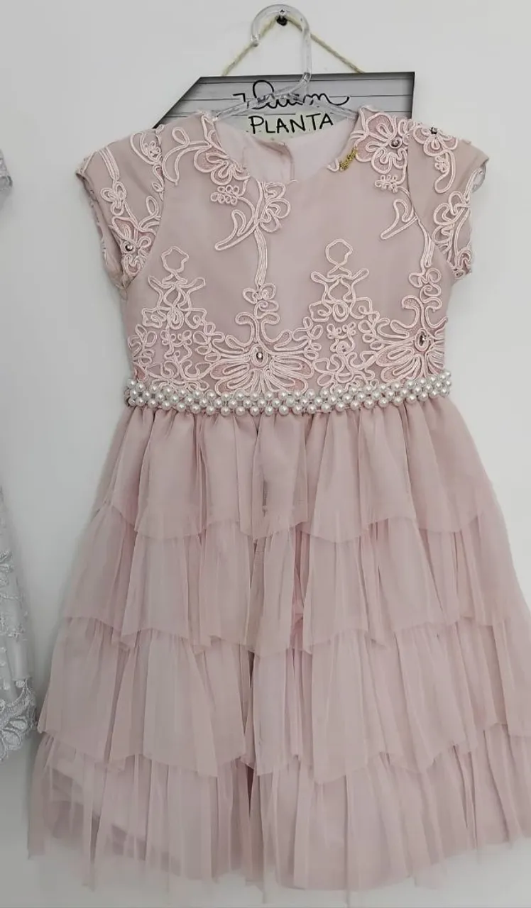 Vestido Infantil Rose Festa Bordado com Pérolas