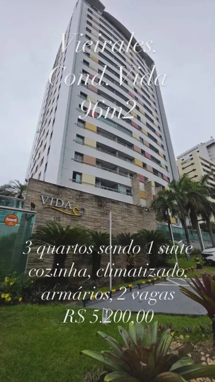 RESIDENCIAL VIDA. APTO COM 96M2, 3 QUARTOS SENDO 1 SUITE, SALA PARA 2 AMBIENTES, 2 VAGAS.