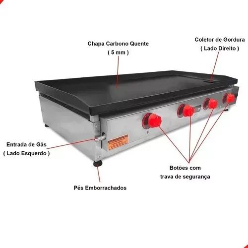 Chapa De Lanche Chapa De Lanchonete Profissional  100x50cm 5mm Com 4 Queimador - Foto 2